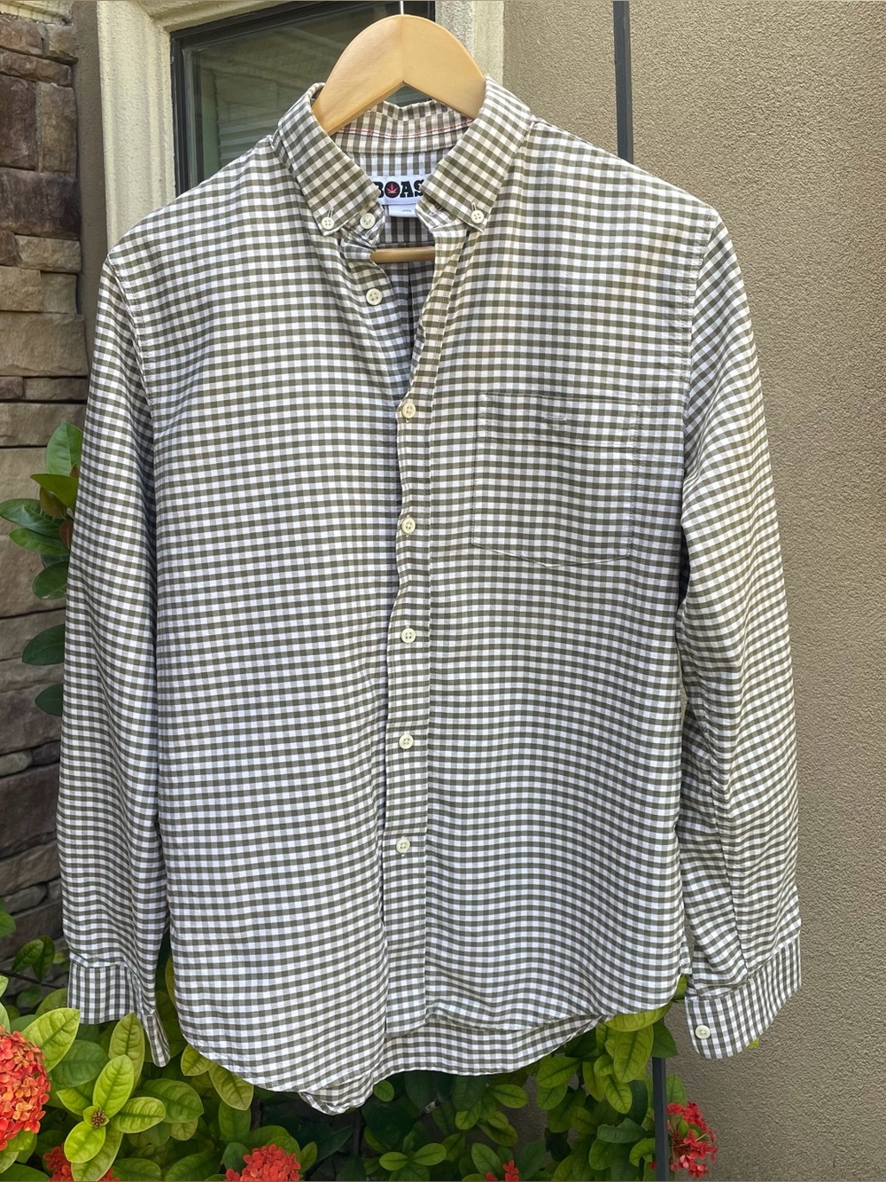 Men's Olive Check Button-Down Shirt Boast